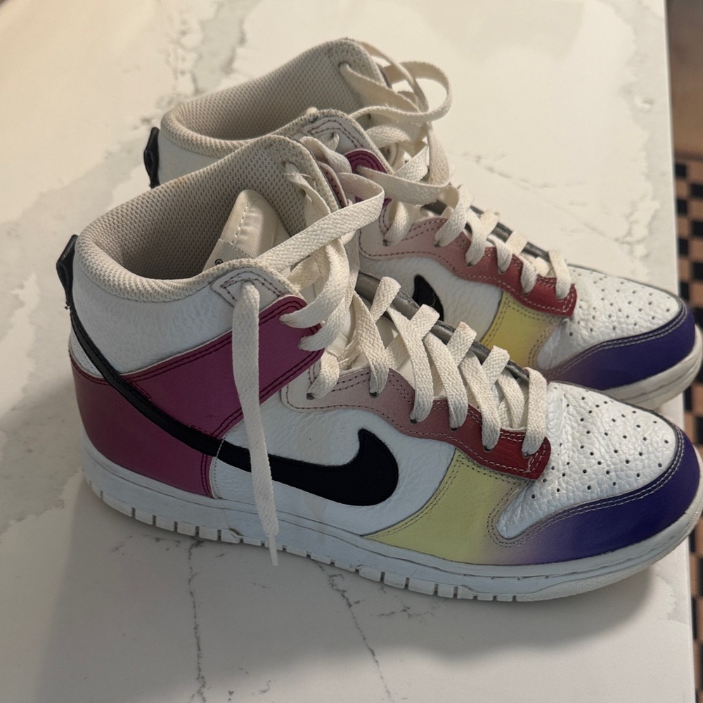 Nike Women’s White High-Top Sneakers with Pink, Yellow & Purple Accents